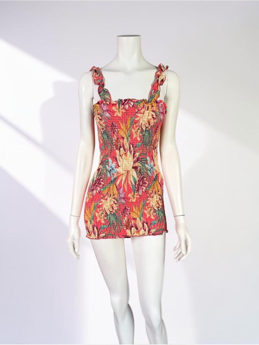 FARM Rio Lotus Floral Shirred Mini Dress